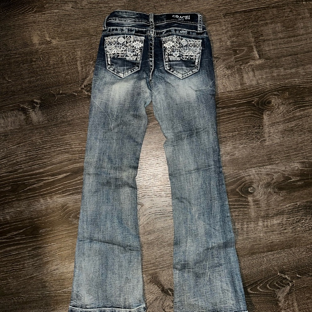 Grace in LA Kids Blue Jeans with Lace Pockets